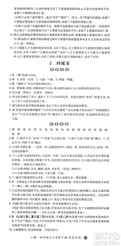 湖南教育出版社2022一本同步训练八年级语文下册RJ人教版重庆专版答案