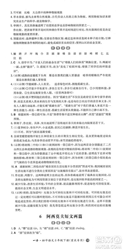 湖南教育出版社2022一本同步训练八年级语文下册RJ人教版重庆专版答案