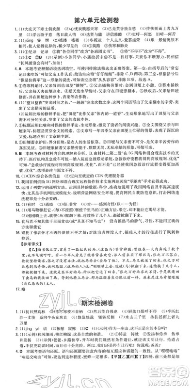 湖南教育出版社2022一本同步训练八年级语文下册RJ人教版安徽专版答案