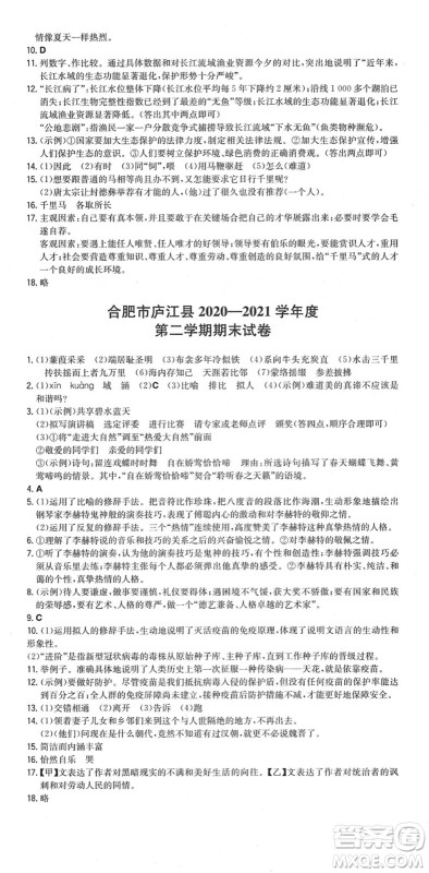 湖南教育出版社2022一本同步训练八年级语文下册RJ人教版安徽专版答案