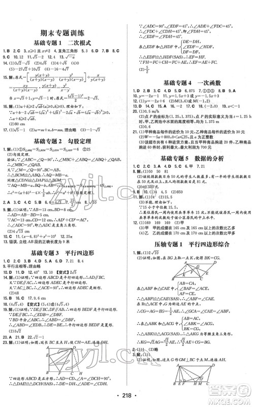 湖南教育出版社2022一本同步训练八年级数学下册RJ人教版重庆专版答案