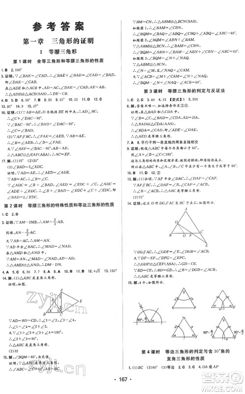 湖南教育出版社2022一本同步训练八年级数学下册BS北师版答案