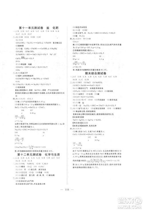 湖北科学技术出版社2022高效课堂导学案九年级下册化学人教版荆州专版参考答案