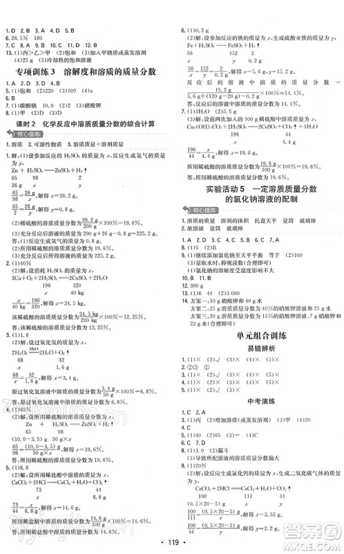 湖南教育出版社2022一本同步训练九年级化学下册RJ人教版答案