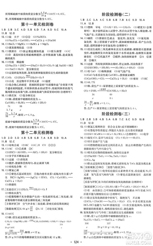 湖南教育出版社2022一本同步训练九年级化学下册RJ人教版答案