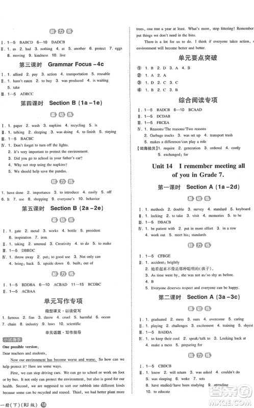 湖南教育出版社2022一本同步训练九年级英语下册RJ人教版答案