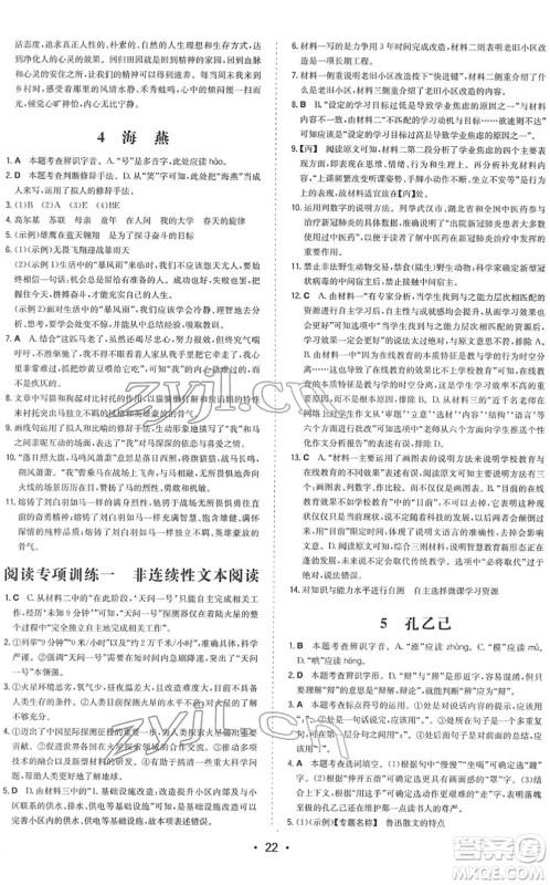 湖南教育出版社2022一本同步训练九年级语文下册RJ人教版答案