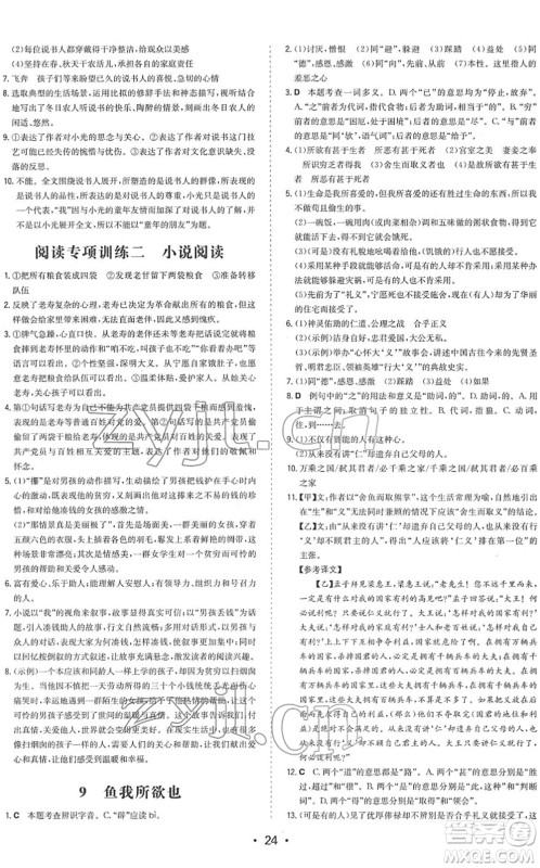 湖南教育出版社2022一本同步训练九年级语文下册RJ人教版答案