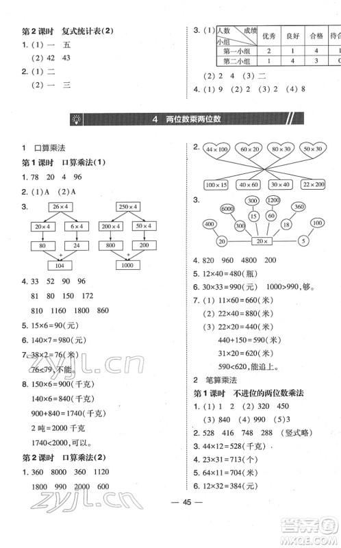 东北师范大学出版社2022北大绿卡课时同步训练三年级数学下册人教版答案