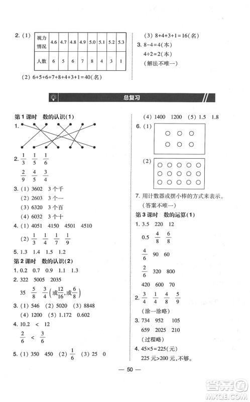 东北师范大学出版社2022北大绿卡课时同步训练三年级数学下册北师大版答案