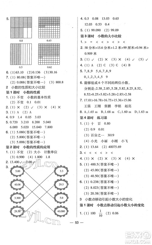 东北师范大学出版社2022北大绿卡课时同步训练四年级数学下册人教版答案 东北师范大学出版社2022北大绿卡课时同步训练四年级数学下册人教版答案