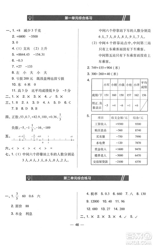 东北师范大学出版社2022北大绿卡课时同步训练六年级数学下册人教版答案