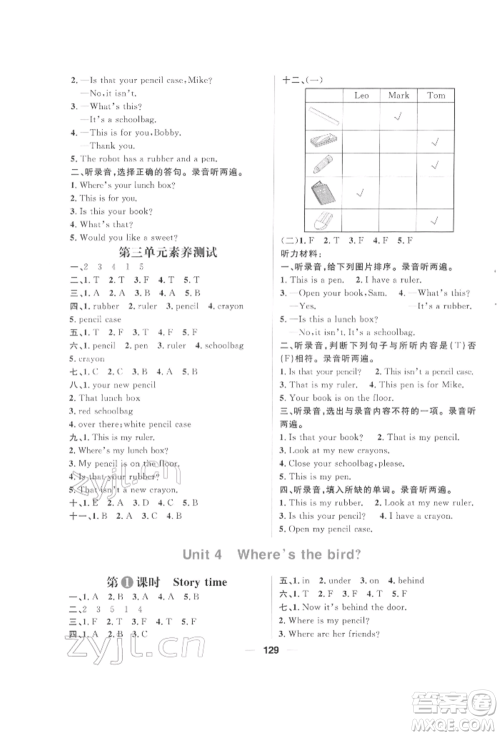 南方出版社2022核心素养天天练三年级下册英语译林版参考答案