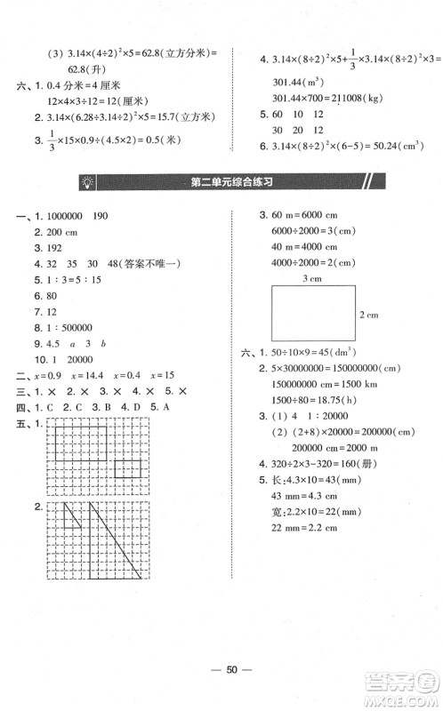 东北师范大学出版社2022北大绿卡课时同步训练六年级数学下册北师大版答案