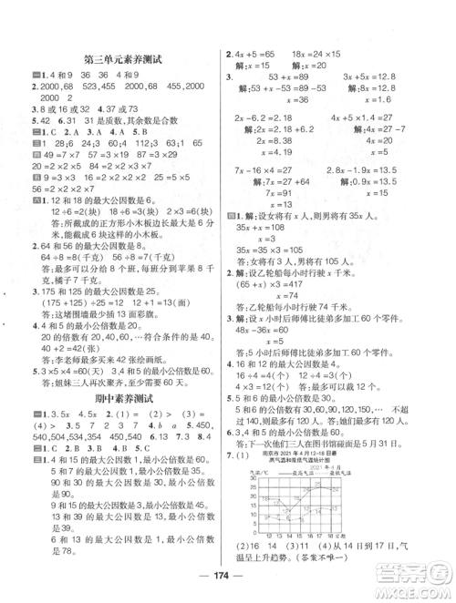 南方出版社2022核心素养天天练五年级下册数学苏教版参考答案 南方出版社2022核心素养天天练五年级下册数学苏教版参考答案