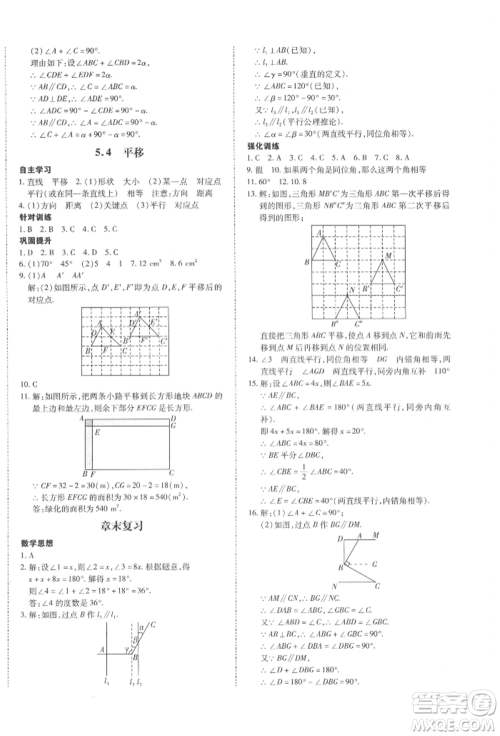 延边大学出版社2022本土攻略七年级下册数学人教版参考答案