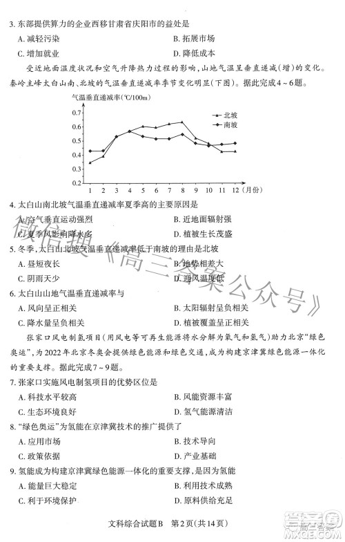 2022年山西省级名校联考二冲刺卷文科综合试题及答案 2022年山西省级名校联考二冲刺卷文科综合试题及答案