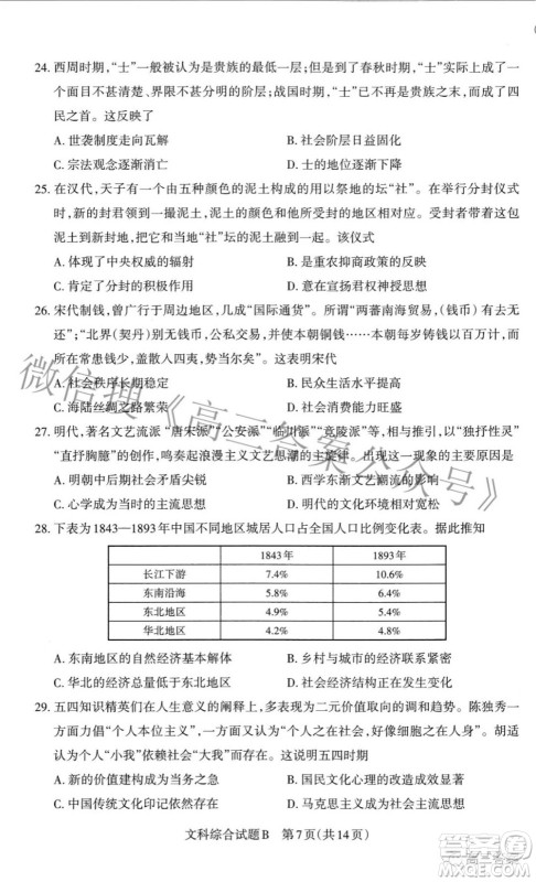 2022年山西省级名校联考二冲刺卷文科综合试题及答案 2022年山西省级名校联考二冲刺卷文科综合试题及答案