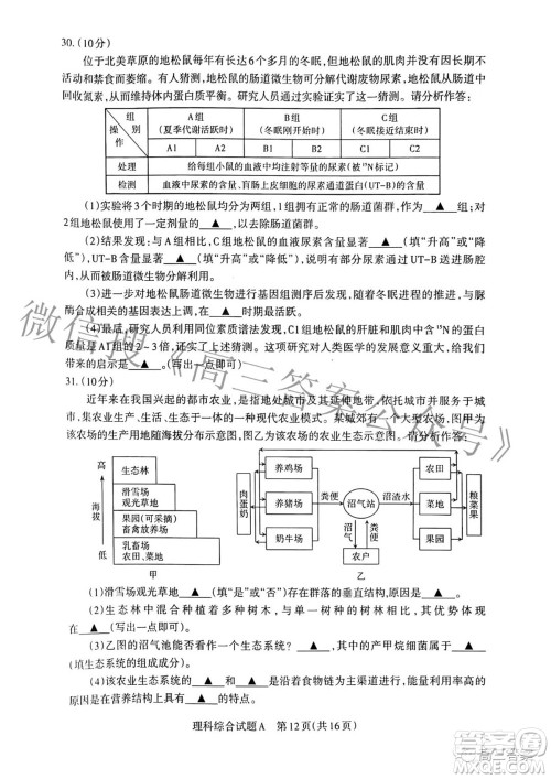 2022年山西省级名校联考二冲刺卷理科综合试题及答案