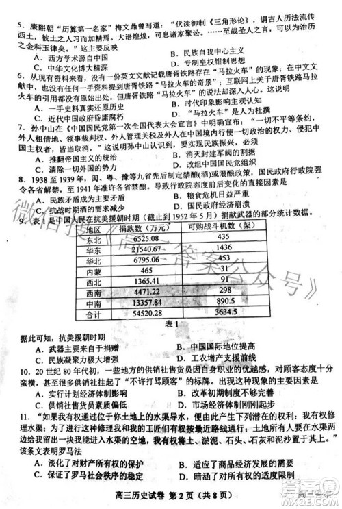 唐山市2022年普通高等学校招生统一考试第二次模拟演练历史试题及答案