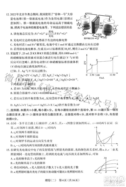 太原市2022年高三年级模拟考试二理科综合试卷及答案