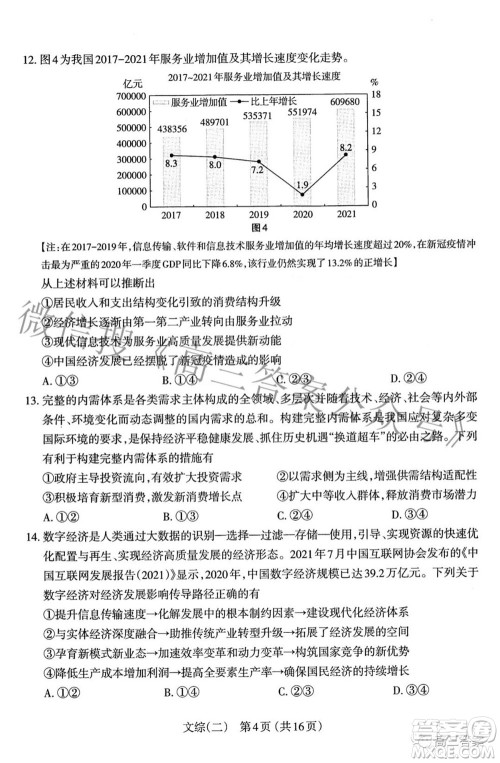 太原市2022年高三年级模拟考试二文科综合试卷及答案