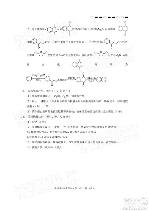 2022届云师大附中高三适应性月考十理科综合答案