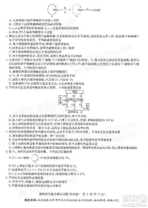 华大新高考联盟2022届高三4月教学质量测评理科综合试题及答案 华大新高考联盟2022届高三4月教学质量测评理科综合试题及答案