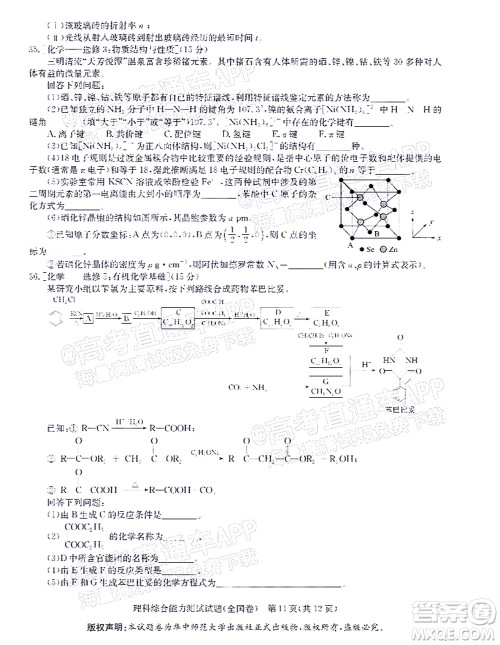 华大新高考联盟2022届高三4月教学质量测评理科综合试题及答案