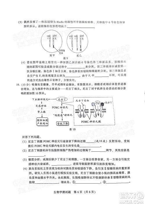 韶关市2022届高三综合测试二生物学试题及答案