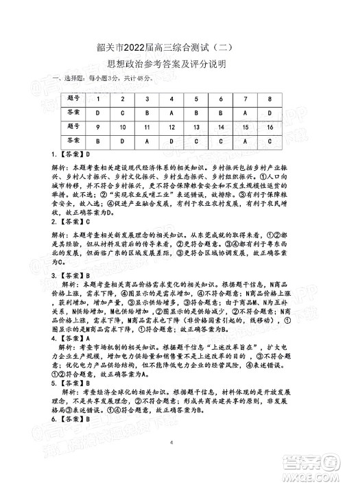 韶关市2022届高三综合测试二政治试题及答案 韶关市2022届高三综合测试二政治试题及答案