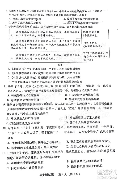 韶关市2022届高三综合测试二历史试题及答案 韶关市2022届高三综合测试二历史试题及答案