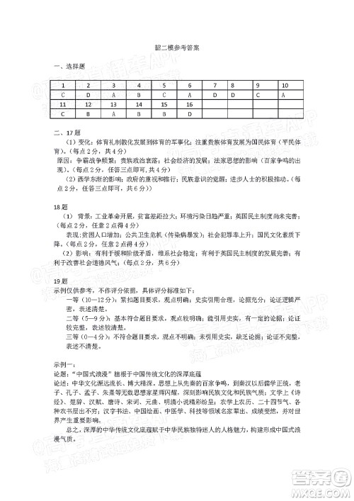 韶关市2022届高三综合测试二历史试题及答案 韶关市2022届高三综合测试二历史试题及答案