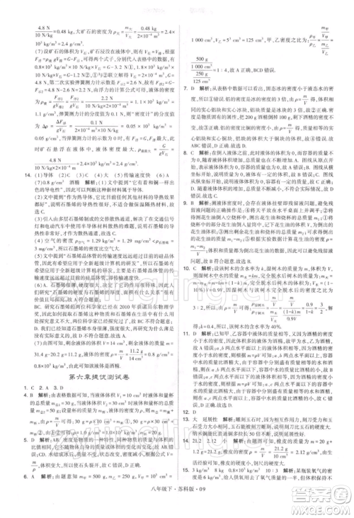 新疆少年儿童出版社2022学霸题中题八年级下册物理苏科版参考答案