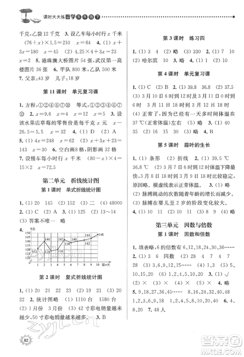 南京大学出版社2022课时天天练五年级下册数学苏教版参考答案