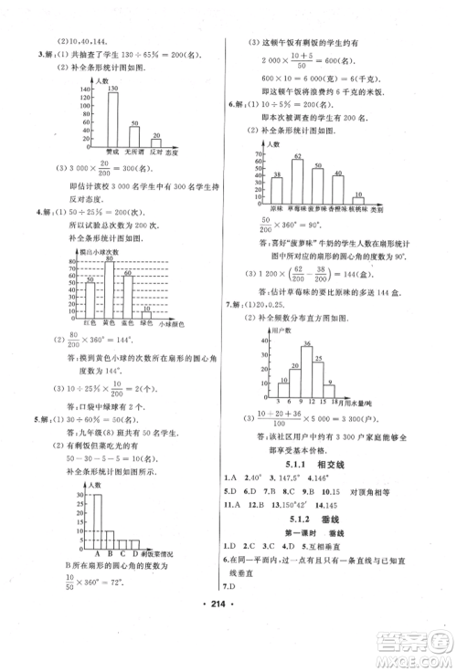 延边人民出版社2022试题优化课堂同步七年级下册数学人教版参考答案