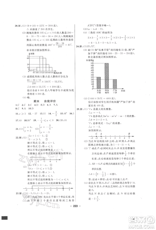 延边人民出版社2022试题优化课堂同步七年级下册数学人教版参考答案