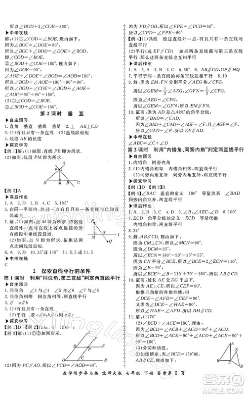 郑州大学出版社2022新学案同步导与练七年级数学下册北师大版答案