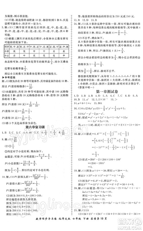 郑州大学出版社2022新学案同步导与练七年级数学下册北师大版答案