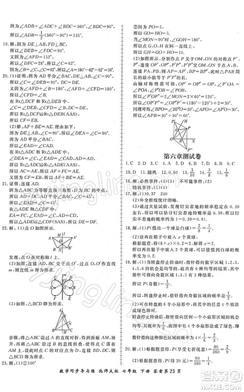 郑州大学出版社2022新学案同步导与练七年级数学下册北师大版答案