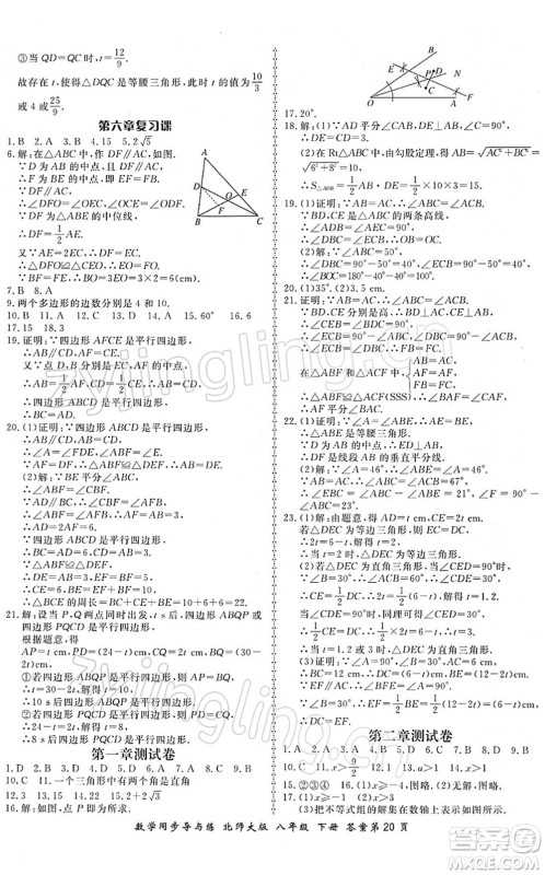 郑州大学出版社2022新学案同步导与练八年级数学下册北师大版答案