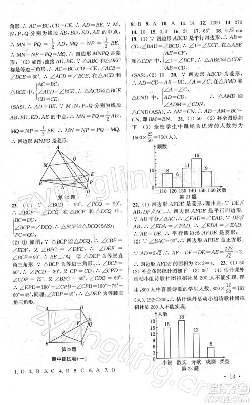 安徽人民出版社2022高效精练八年级数学下册苏科版答案