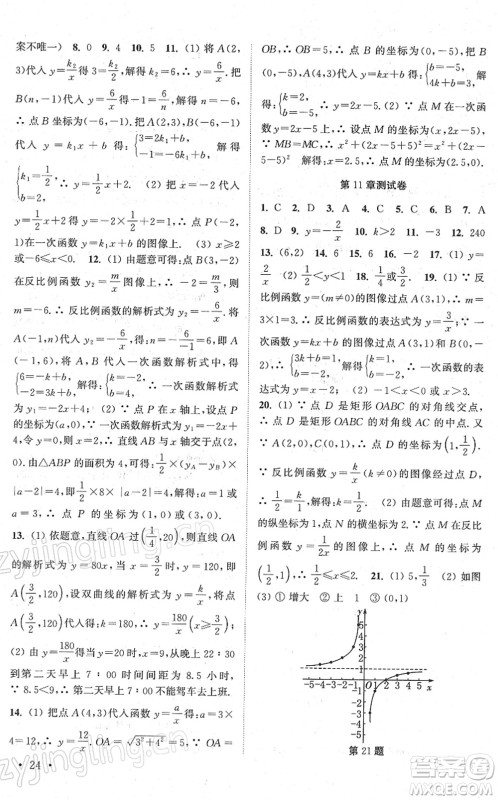 安徽人民出版社2022高效精练八年级数学下册苏科版答案