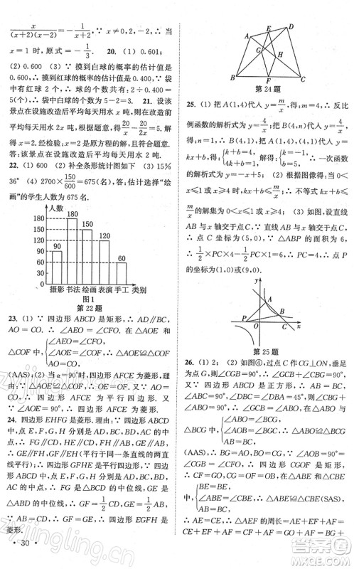安徽人民出版社2022高效精练八年级数学下册苏科版答案