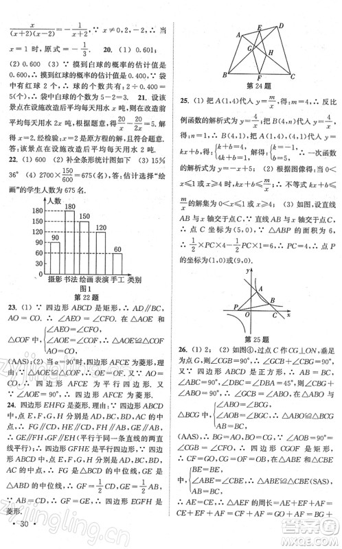 安徽人民出版社2022高效精练八年级数学下册苏科版答案