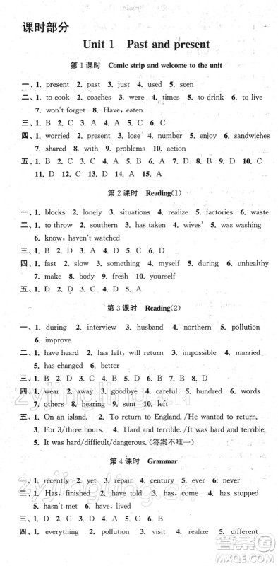 安徽人民出版社2022高效精练八年级英语下册译林牛津版答案