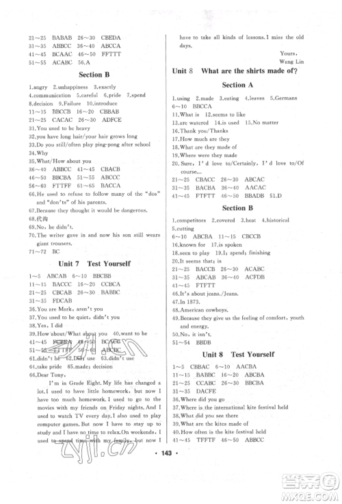 延边人民出版社2022试题优化课堂同步五四学制八年级下册英语鲁教版参考答案