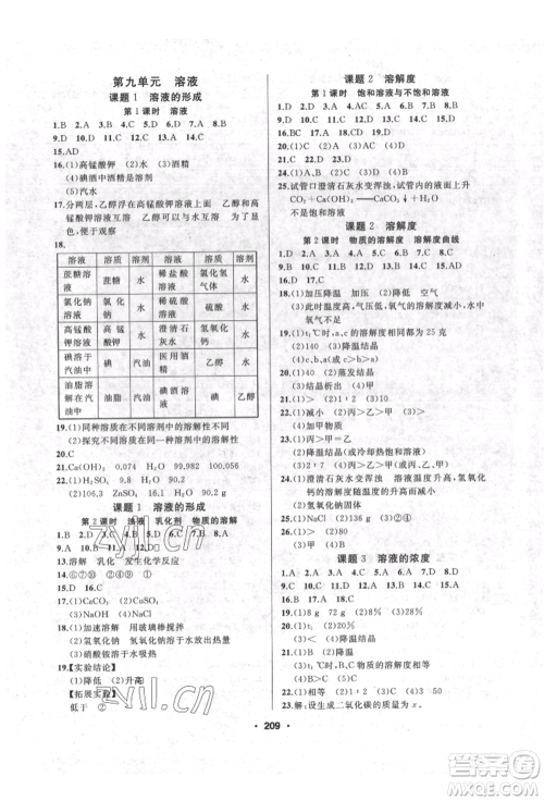 延边人民出版社2022试题优化课堂同步九年级下册化学人教版参考答案