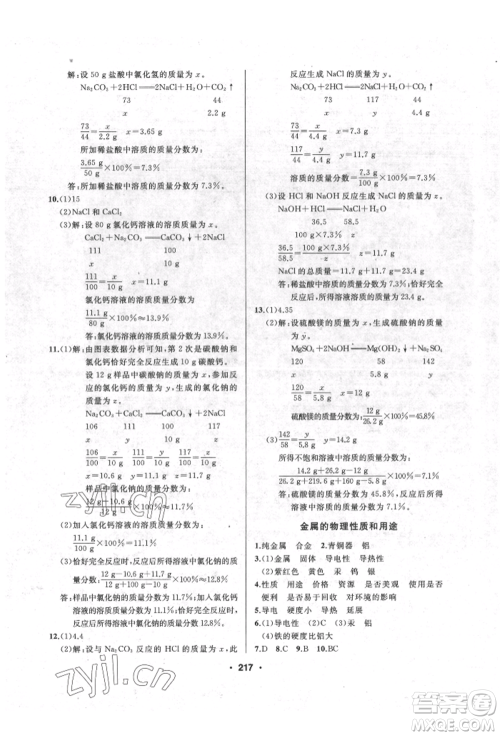 延边人民出版社2022试题优化课堂同步九年级下册化学人教版参考答案