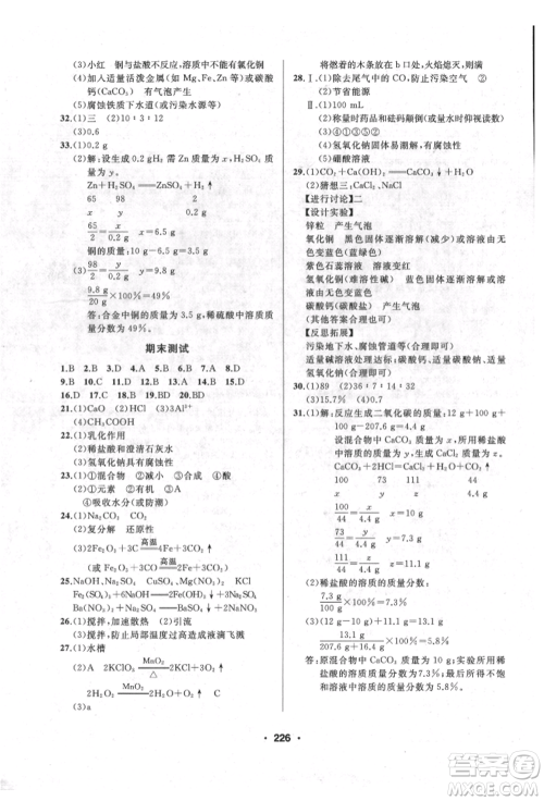 延边人民出版社2022试题优化课堂同步九年级下册化学人教版参考答案